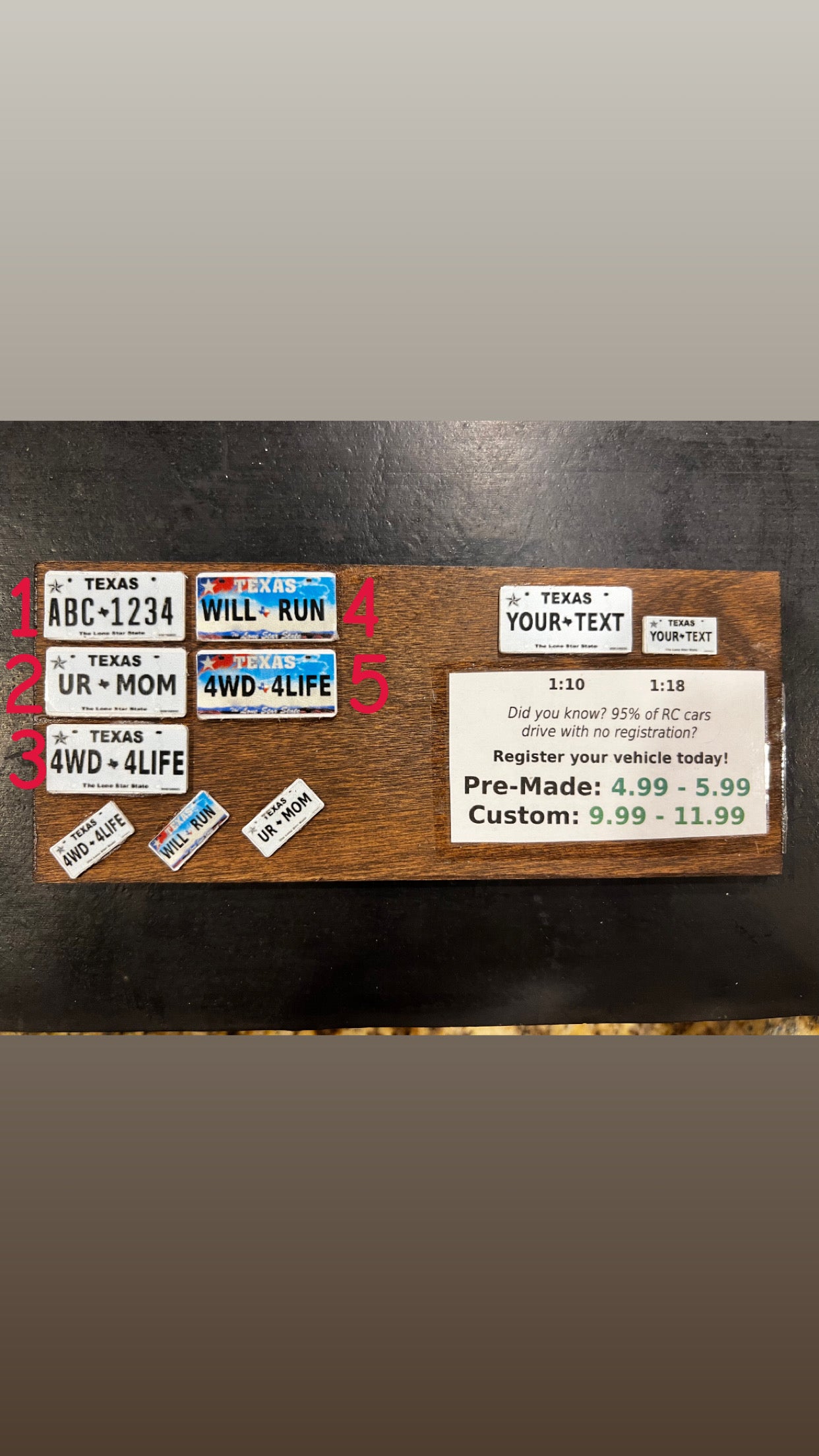 RC License Plate CUSTOM (2pc)